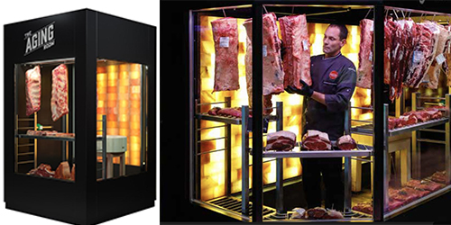 Dry Aging Cabinet. The Aging Room. The Wall of real pink Himalayan Salt.